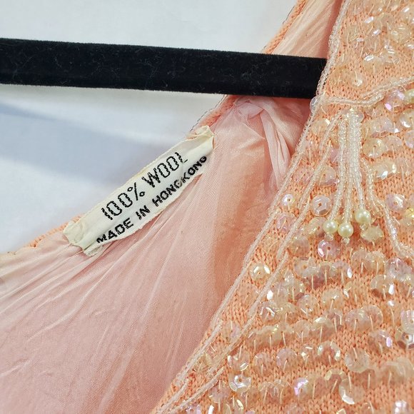 Vintage / Retro Sequin Flapper Tank Top 60's Peach - Picture 7 of 11